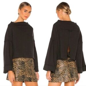 Free People We The Free Bunny Cropped Mock Neck Top In Black Size Large